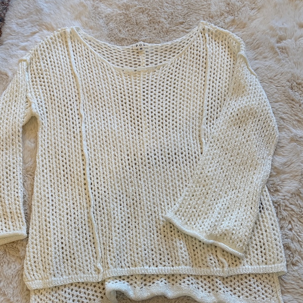 POL Women's Ivory Open-Knit Sweater